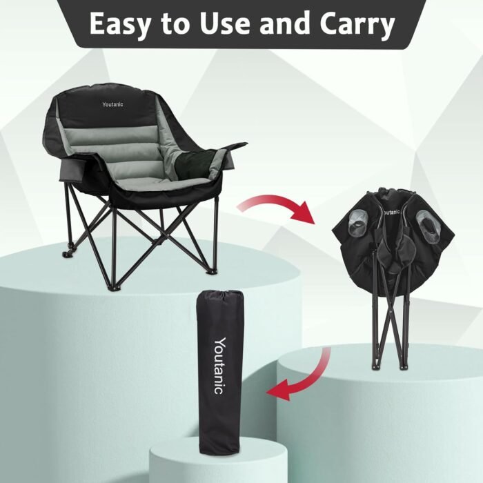 Oversized Camping Chair, Portable Folding Camping Chairs with Side Pocket, Cup Holder and Carry Bag, Heavy Duty Outdoor Camping Chairs for Adults, Fishing, Sports, Trip, up to 400lbs, Style 4 - Image 6