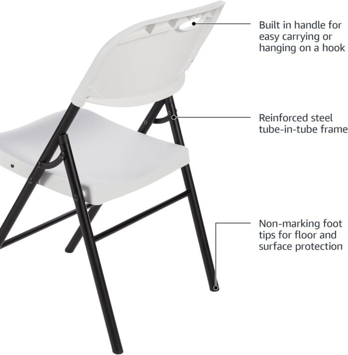 Amazon Basics Folding Plastic Chair with 350-Pound Capacity - 6-Pack, White - Image 5