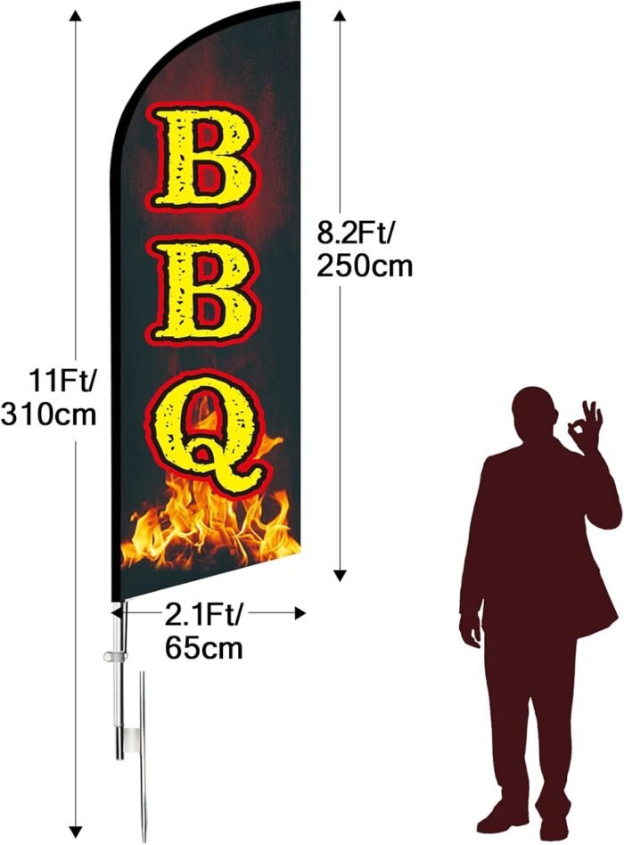 Barbecue Swooper Flag, 11FT BBQ flags for Businesses with Aluminum Alloy Poles, Stainless Steel Ground Stake, Portable Bag, Barbecue Signs for Outdoor - Image 2
