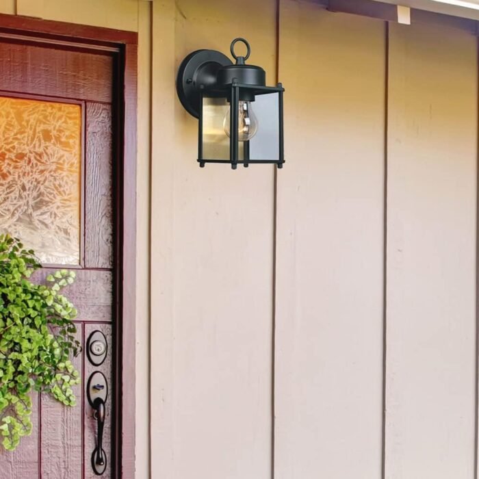DESIGNERS FOUNTAIN Preston Outdoor Light Fixture, 8 Inch, Exterior Wall Mount Lantern Sconce, Clear Glass Porch Lights for Front Door, Patio, and House Garage, Black, 1161-BK - Image 4