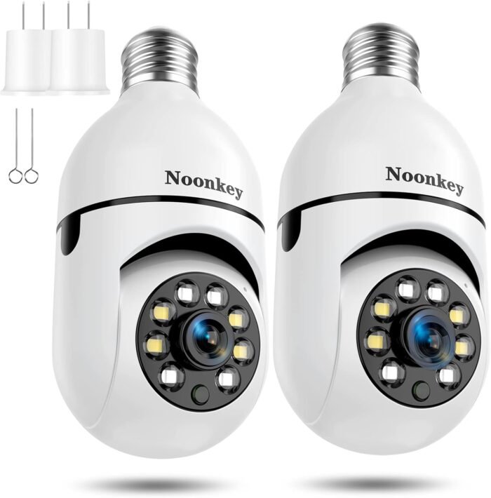 2K/3MP Light Bulb Security Camera 2 Pack Alexa Home 360° Wireless Security Camera Outdoor, Motion Tracking Detection Alarm,Color Night Vision