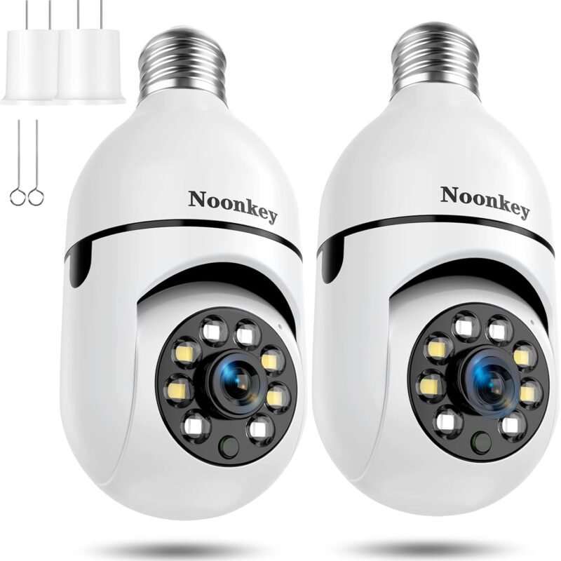 2K/3MP Light Bulb Security Camera 2 Pack Alexa Home 360° Wireless Security Camera Outdoor, Motion Tracking Detection Alarm,Color Night Vision