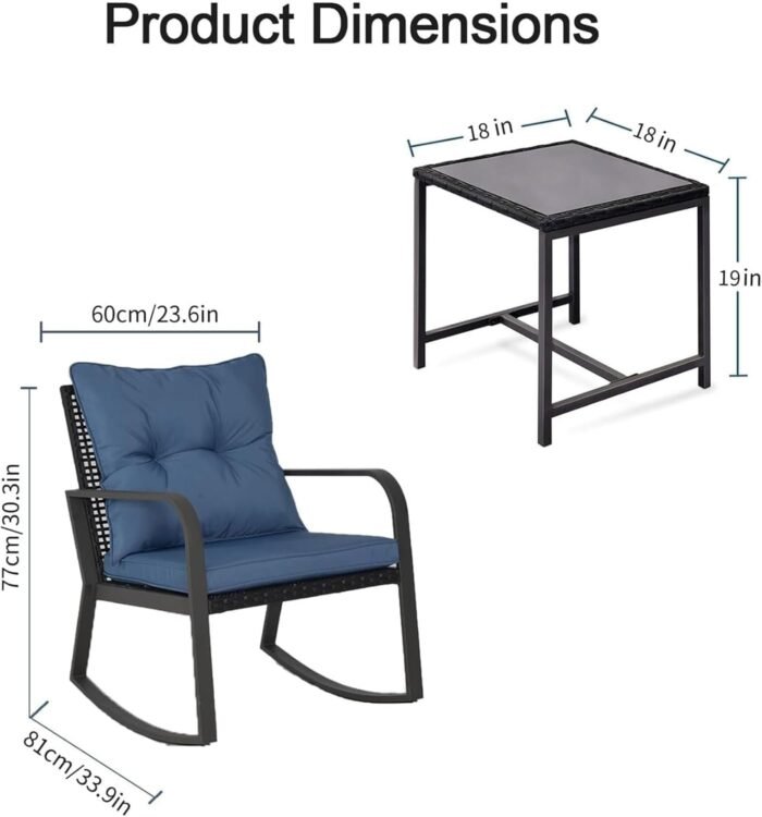 Patio Rocking Chair Outdoor Bistro Set (Dark Blue, 3PIECES) - Image 7