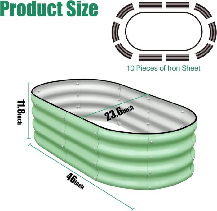 SnugNiture Galvanized Raised Garden Bed Outdoor, 2 Pcs 4x2x1ft Oval Metal Planter Box for Planting Plants Vegetables, Green - Image 3