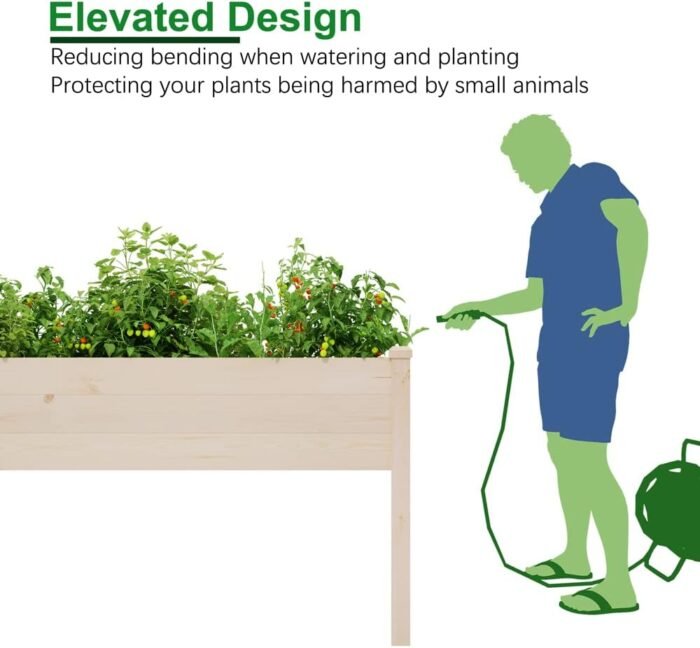 Raised Garden Bed 48.5x24.4x30 Inch, Elevated Wood Planter Box with Legs for Vegetable Flower Herb Outdoors Backyard, Patio, Balcony with Liner (Natural Wood) - Image 3