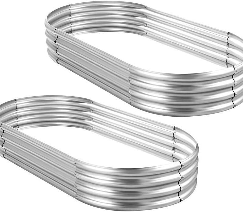 Land Guard 2Pcs Galvanized Raised Garden Bed Kit, Galvanized Planter Oval Large Metal Raised Garden Boxes Outdoor for Vegetables…