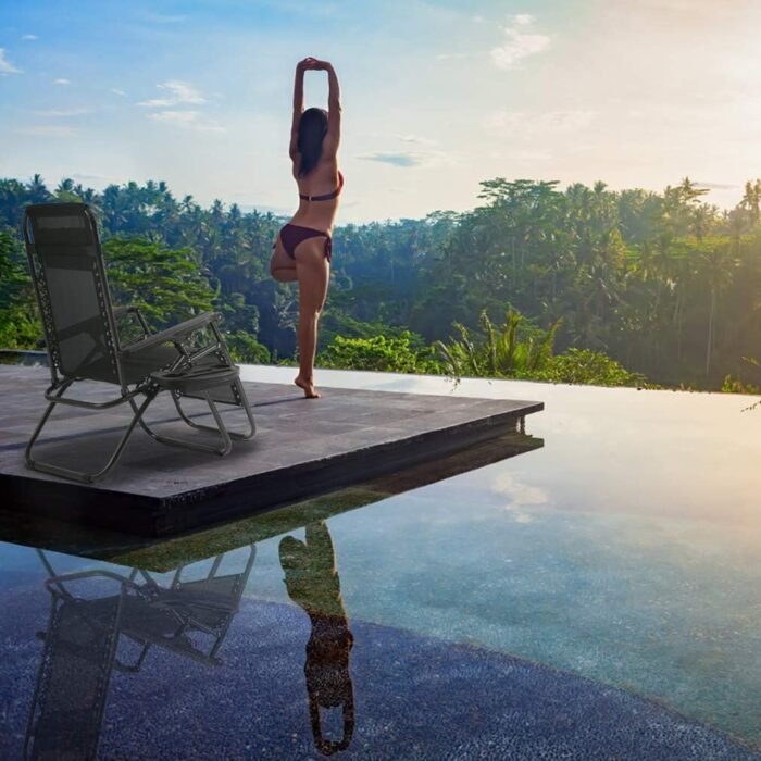 FDW Zero Gravity Lawn Lounge Chairs Set of 2 with Pillow and Cup Holder - Adjustable Reclining Folding Outdoor Chairs for Deck, Beach, Yard - Image 5