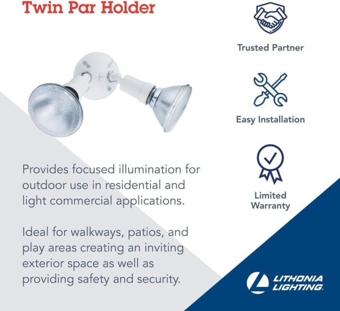 Lithonia Lighting OFTH 300PR 120 WH M12 Adjustable Twin Par Holder Standard Outdoor Flood Light For Safety and Security, 120 Volts, 300Watts, White - Image 3