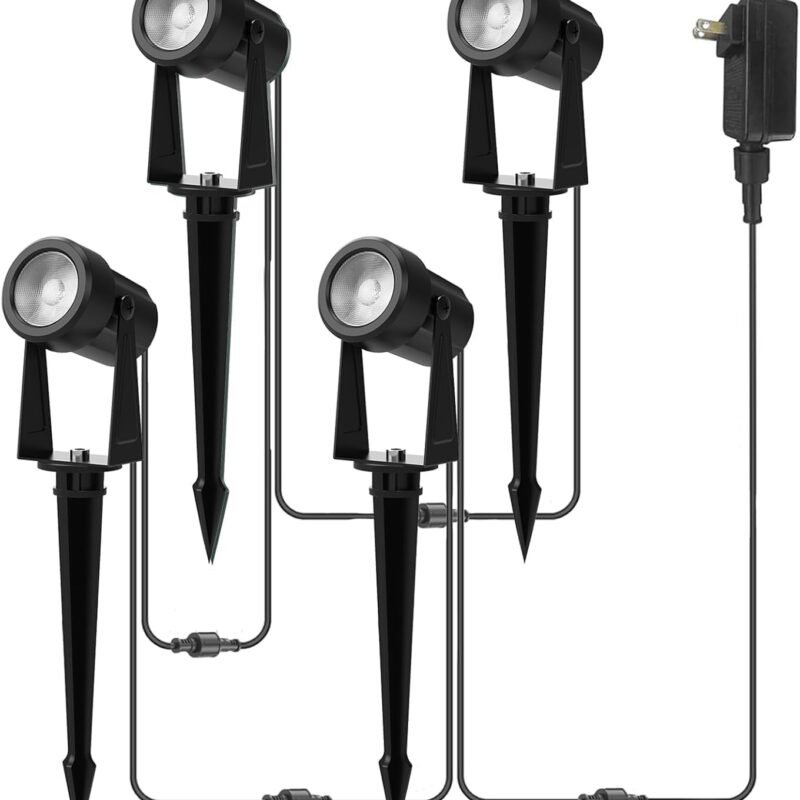 Banord Outdoor Landscape Lighting, 4 Pack Low Voltage Landscape Lighting with Transformer, IP65 Waterproof, 2700K Warm White for Yard, Garden, Lawn, Plants