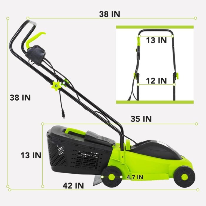 Electric Lawn Mower Grass Cutter Machine,Corded, 12 Amp, Dethatcher,13-Inch with Collection Box - Image 7