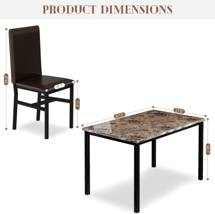 AWQM 5 Piece Dining Table Set for 4,Faux Marble Kitchen Table and Chairs for 4, Modern Dining Room Table Set with 4 Chairs,Dinner Table Set for Small Spaces, Brown - Image 9