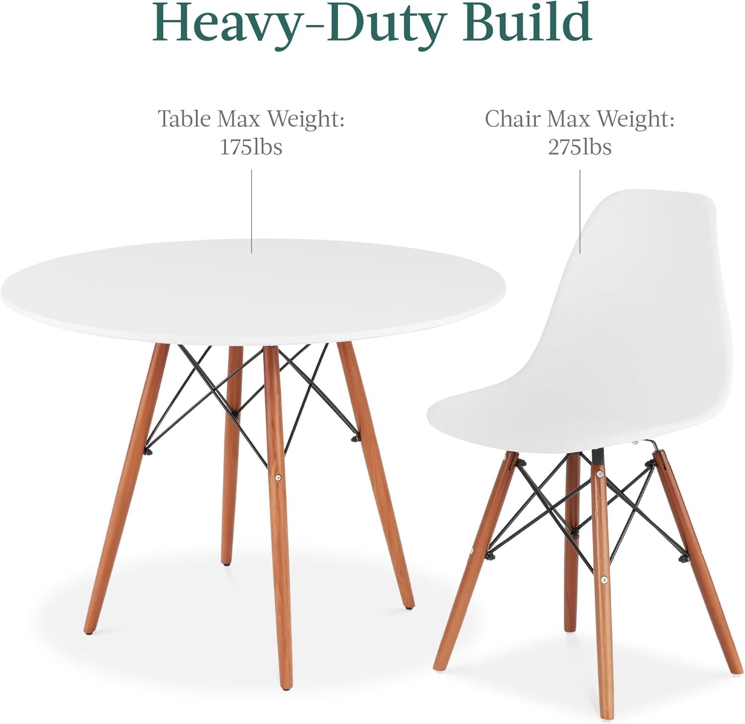 Best Choice Products 5-Piece Dining Set, Compact Mid-Century Modern Table & Chair Set for Home, Apartment w/ 4 Chairs, Plastic Seats, Wooden Legs, Metal Frame - Brown/White - Image 7