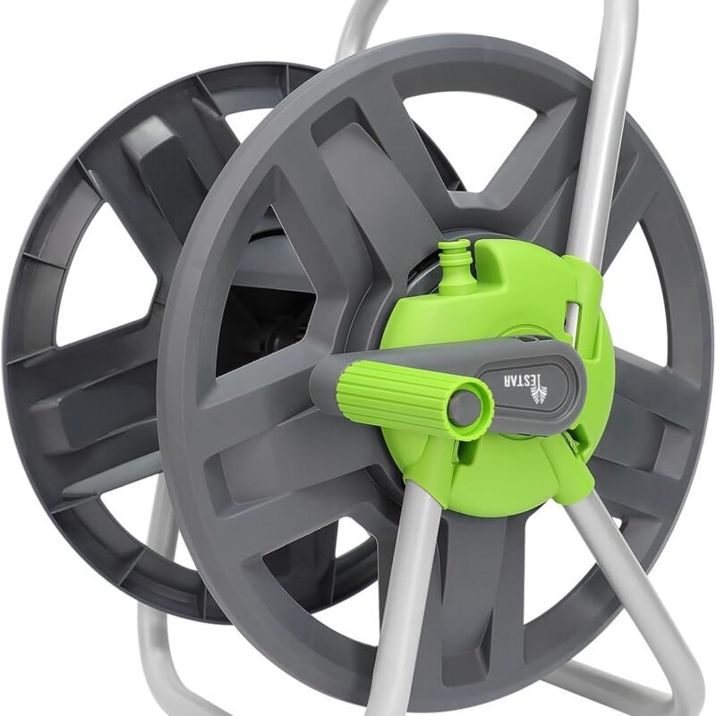 Water Hose Reel Cart, Holds 65-147 Ft of 5/8 Inch Hose, Wall Mounted Garden Hose Cart, Portable Hose Holder for Convenient Hose Storage and Watering