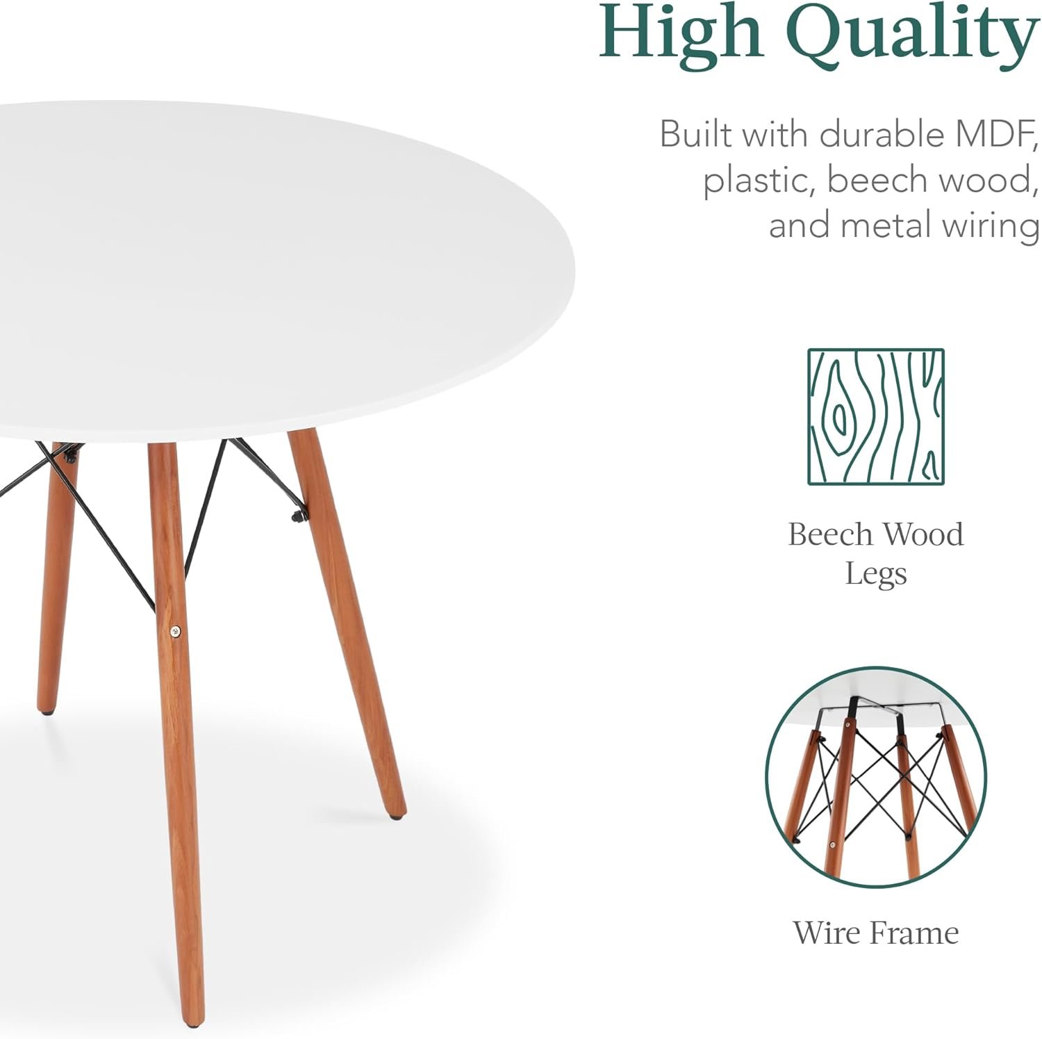 Best Choice Products 5-Piece Dining Set, Compact Mid-Century Modern Table & Chair Set for Home, Apartment w/ 4 Chairs, Plastic Seats, Wooden Legs, Metal Frame - Brown/White - Image 5