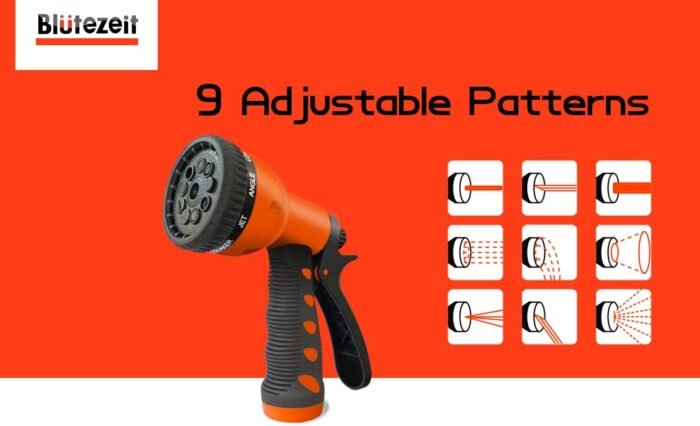 Blütezeit Retractable Garden Hose Reel, 1/2'' x 65ft+6ft Hose Reel Wall Mount with 9 Function Nozzle | Any Length Lock | 180° Swivel Bracket | Automatic Slow Rewind Self-Winding - Image 4