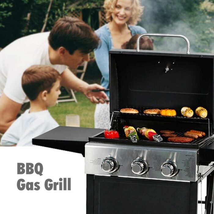 MASTER COOK 3 Burner BBQ Propane Gas Grill, Stainless Steel 30,000 BTU Patio Garden Barbecue Grill with Two Foldable Shelves - Image 6