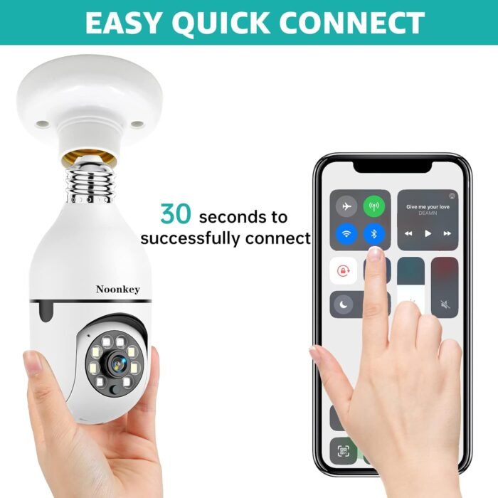 2K/3MP Light Bulb Security Camera 2 Pack Alexa Home 360° Wireless Security Camera Outdoor, Motion Tracking Detection Alarm,Color Night Vision - Image 6