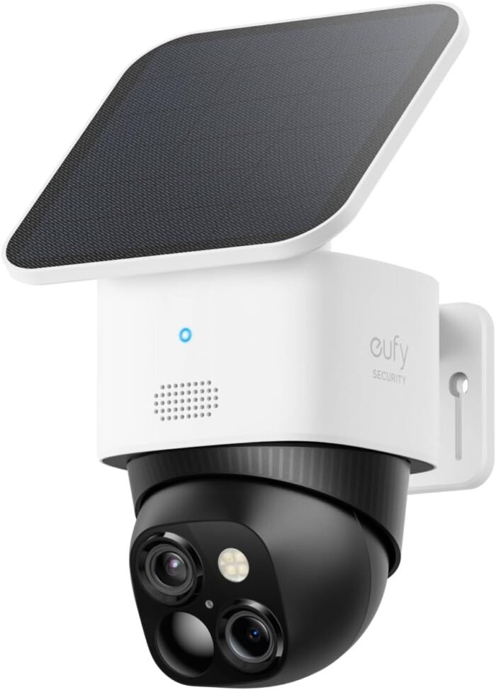 eufy Security SoloCam S340, Solar Security Cameras Wireless Outdoor, Cameras for Home Security, 360° Pan & Tilt Surveillance, No Blind Spots, 2.4 GHz Wi-Fi, No Monthly Fee, HomeBase S380 Compatible