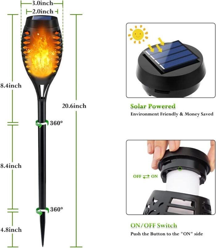 Outdoor Solar Lights, 6Pack Solar Torch Lights with Flickering Flame, Solar Garden Lights Waterproof, Solar Powered Outdoor Lights for Yard, Solar Tiki Torches for Outside-Pathway Garden Decor - Image 5