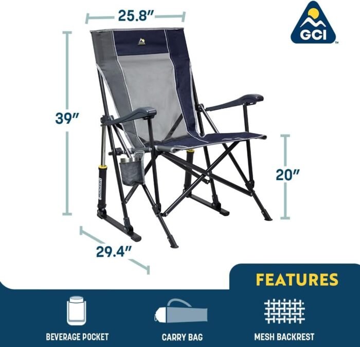 GCI OUTDOOR RoadTrip Rocker Camping Chair | Portable, Folding Rocking Chair with Solid, Durable Armrests, Drink Holder & Comfortable Extended Backrest — Indigo Blue - Image 2