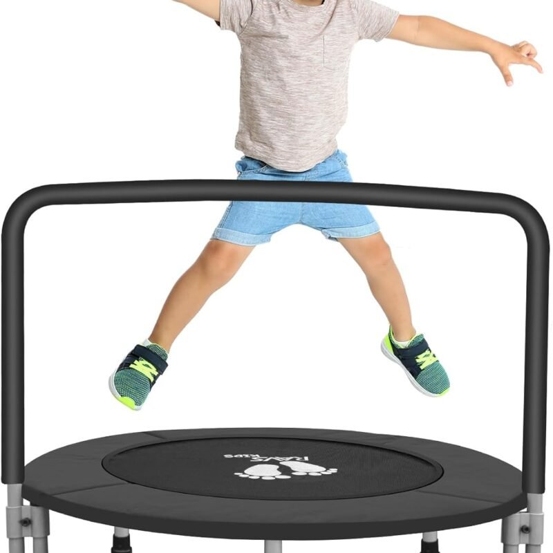 RAVS 3ft Indoor Trampoline for Kids Toddler Updated Full Foam Covered Handle Foldable Small Rebounder Garden Outdoor Jumping Playset Easy Quick Setup 36 inch Black