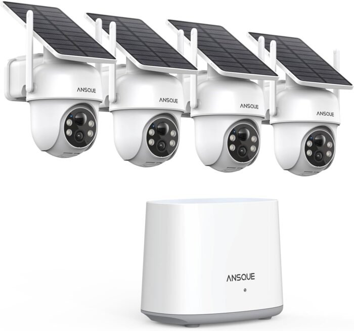Security Cameras Wireless Outdoor Home System, 4 Camera Kit, No Subscription Fees, Solar Powered, Local Storage, 365-Day Battery Life, 360°PTZ Surveillance, Auto Tracking, 2K Color Night Vision