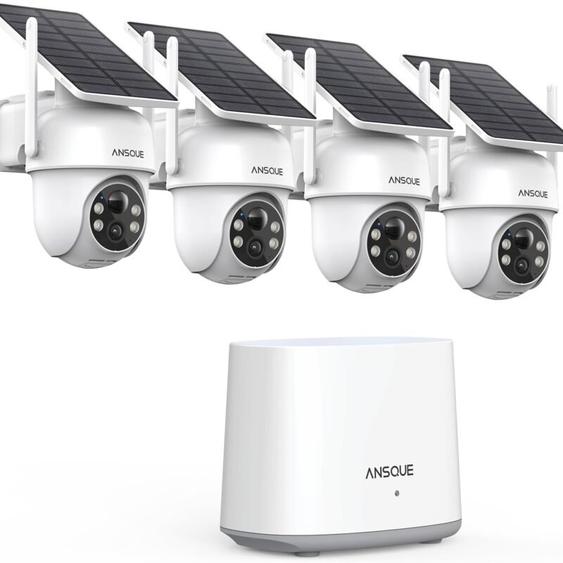 Security Cameras Wireless Outdoor Home System, 4 Camera Kit, No Subscription Fees, Solar Powered, Local Storage, 365-Day Battery Life, 360°PTZ Surveillance, Auto Tracking, 2K Color Night Vision