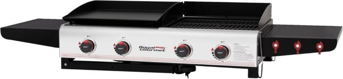 Royal Gourmet GD403 4-Burner Propane Gas Grill and Griddle Combo with Folding Legs, 48,000 BTUs, Portable Griddle Grill Combo for Outdoor Cooking While Camping or Tailgating, Black & Silver - Image 2