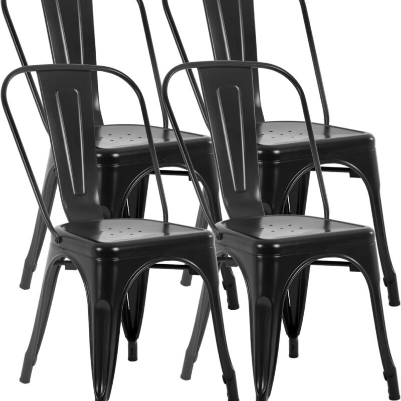 FDW Metal Dining Chairs Set Of 4 Indoor Outdoor Chairs Patio Chairs Kitchen Metal Chairs 18 Inch Seat Height Restaurant Chair Metal Stackable Chair Tolix Side Bar Chairs 330LBS Weight Capacity
