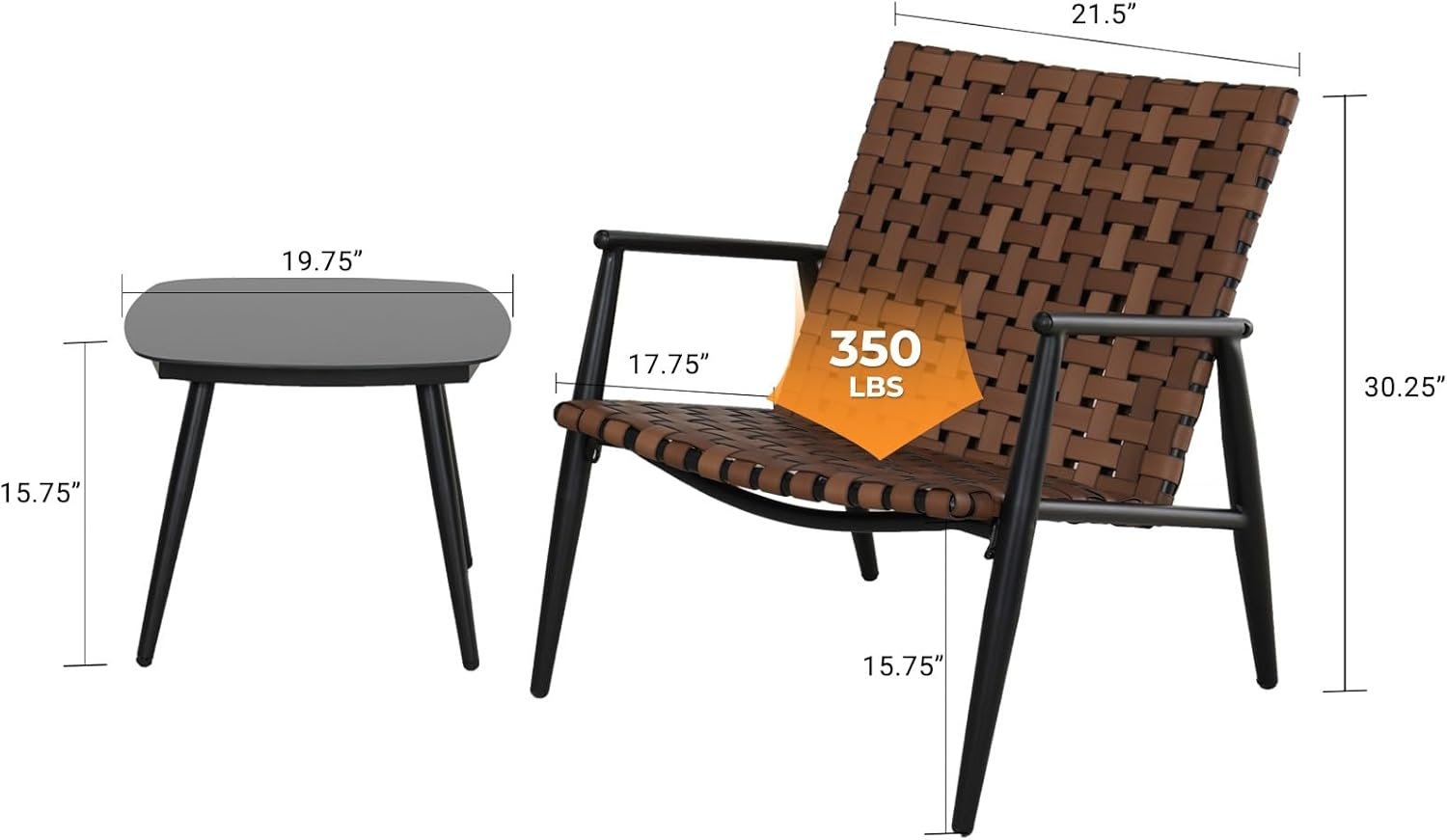 Grand patio Outdoor Bistro Set 3 Pieces Leather-Look Wicker Patio Chairs Set Powder Coated Aluminum Frame with Outdoor Chairs Set of 2 and Side Table for Garden Backyard Balcony Brown - Image 5