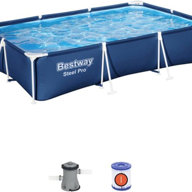 Bestway Steel Pro 9' 10" x 6' 7" x 26" Rectangular Above Ground Pool Set with 827 Gallon Capacity, DuraPlus Liner, and Flowclear 330 GPH Filter Pump