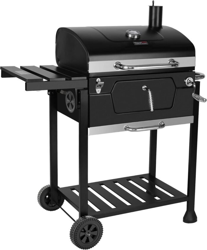 Royal Gourmet CD1824G 24 Inch Charcoal Grill with Foldable Side Table, Outdoor BBQ Grill with 490 Sq. In. Cooking Area for Picnic and Camping Grilling, Black