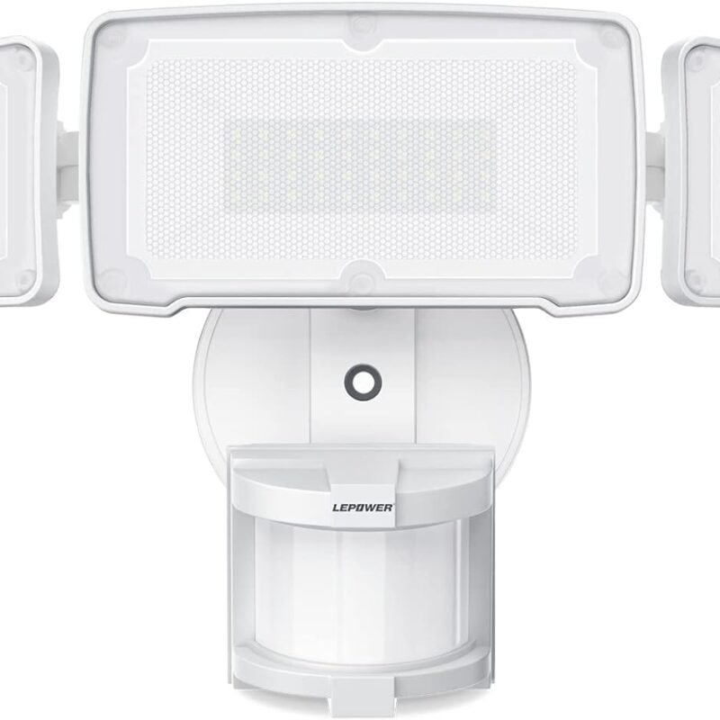 LEPOWER LED Security Lights Motion Sensor Light Outdoor, 38W 4200LM Light, 5500K, IP65 Waterproof, 3 Head Detected Flood for Garage, Yard, Porch (White)