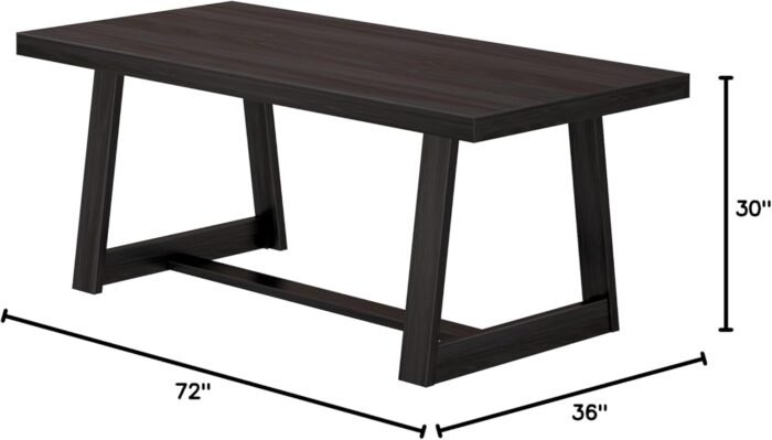 Plank+Beam 72 Inch Farmhouse Dining Table, Solid Wood Rustic Kitchen Table, Large Wooden Rectangular Dinner Table for Dining Room, Home Office, Living Room Furniture, Easy Assembly, Black Wirebrush - Image 2