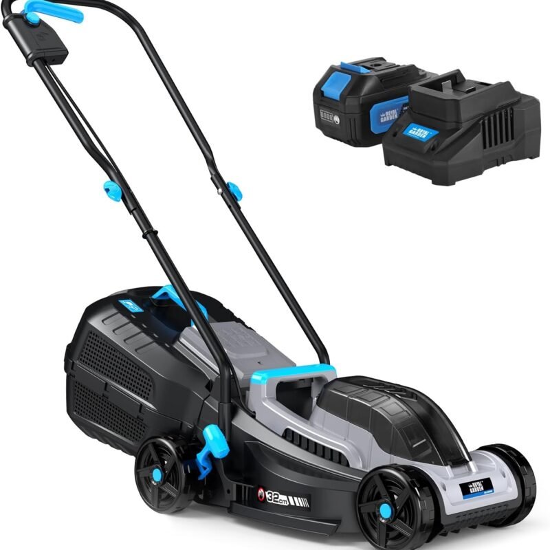 ROYAL GARDEN 13-Inch Brushless Cordless (Push) Lawn Mower 20V Max, 4.0Ah Battery and Charger Included