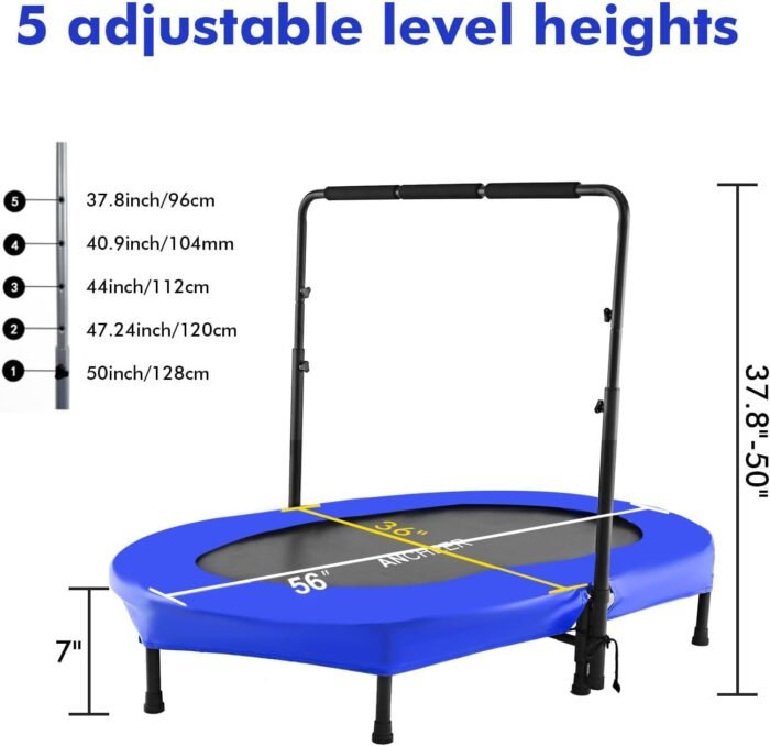ANCHEER 56" Double Kids Trampoline with Adjustable Handlebar, 220lbs Capacity - Indoor/Outdoor Foldable Jumper for 2+ Users (ASTM Certified) - Image 5