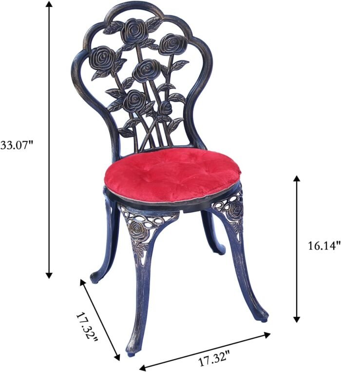 Mandolin Patio Table and Chairs,5 Piece Outdoor Dining Set,Rust-Resistant Cast Aluminum Bistro Set with Cushion.Rose Design (Copper) - Image 3