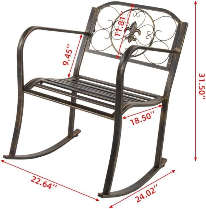 VINGLI Outdoor Rocking Chair, Heavy Duty 660 LBS Wrought Cast Iron Rocking Chair with Back & Armrest, Metal Patio Rockers for Porch, Backyard or Garden - Image 3