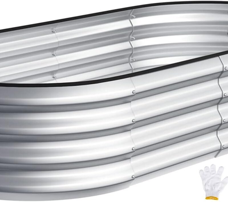 Kesfitt Raised Garden Bed Kit,Outdoor Galvanized Planter Large Metal Raised Boxes with Safety Edging and Gloves for Gardening Vegetables,Fruits,Flower(4x2x1FT)