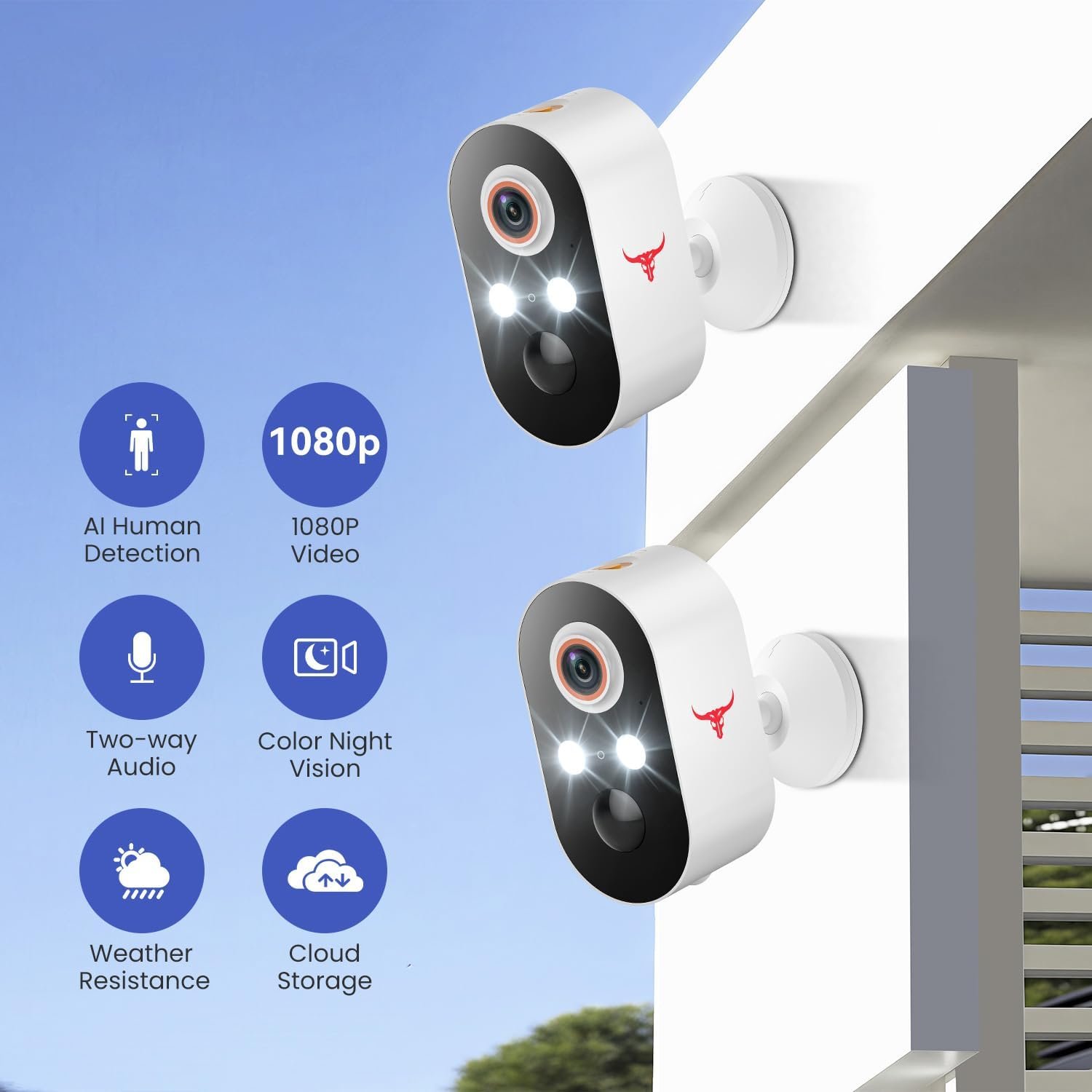 1080p Wireless Security Camera, 2.4GHz Wi-Fi, Color Night Vision, AI Human Detection, PIR Motion Detection, 2-Way Talk, Outdoor Surveillance Bullet Cam (2 Pack) - Image 2