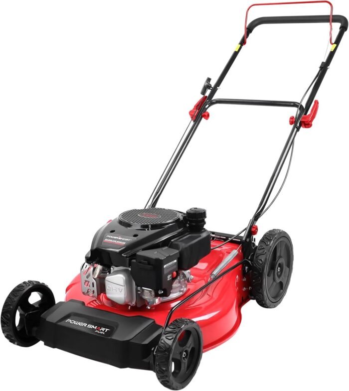 PowerSmart 21 in. Gas Lawn Mower, 144cc 2-in-1 Mulching Push Mower with 6-Positions Height Adjustment, High Rear Wheels