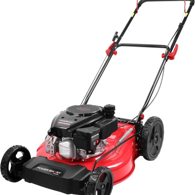 PowerSmart 21 in. Gas Lawn Mower, 144cc 2-in-1 Mulching Push Mower with 6-Positions Height Adjustment, High Rear Wheels