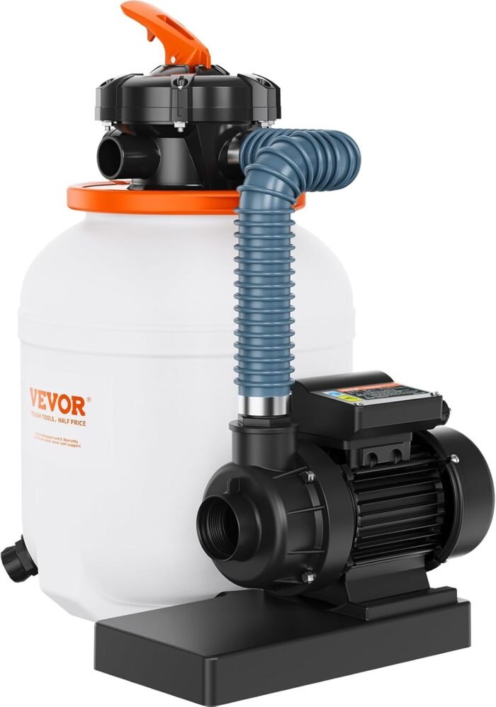VEVOR 1585 GPH Above Ground Pool Sand Filter Pump, 12 inch 0.35 HP Pool Pumps System & Filters Combo Set with 6-Way Multi-Port Valve & Pressure Gauge, White