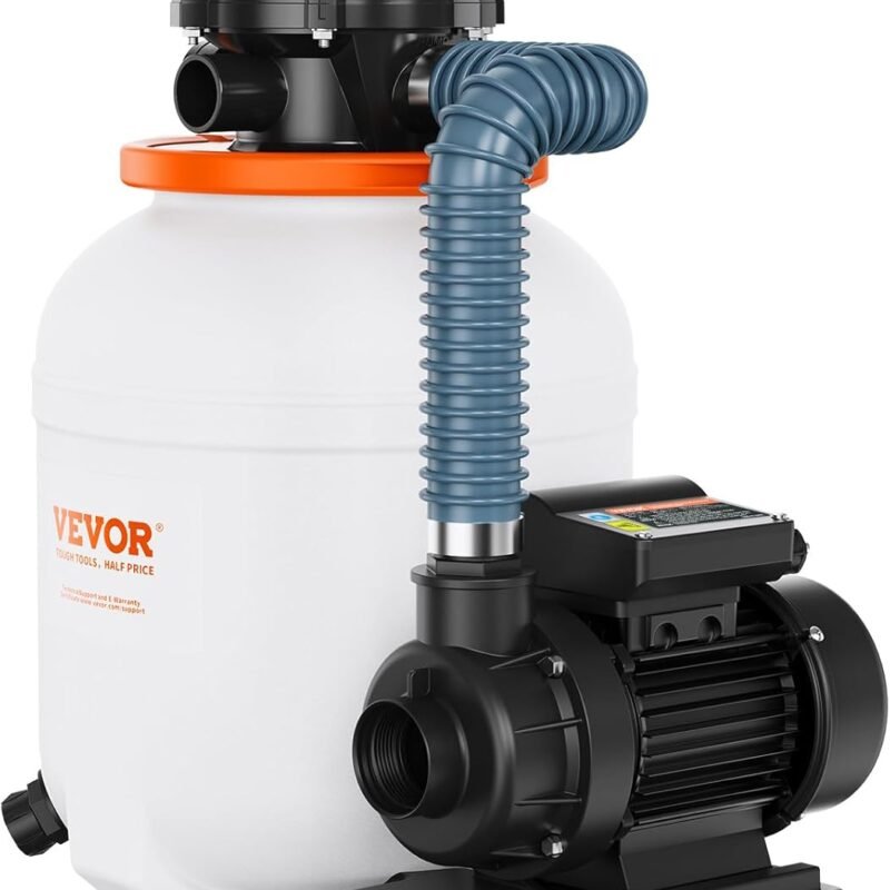VEVOR 1585 GPH Above Ground Pool Sand Filter Pump, 12 inch 0.35 HP Pool Pumps System & Filters Combo Set with 6-Way Multi-Port Valve & Pressure Gauge, White