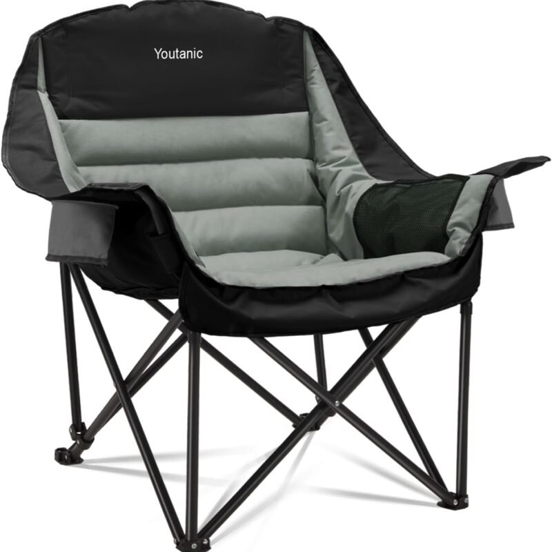 Oversized Camping Chair, Portable Folding Camping Chairs with Side Pocket, Cup Holder and Carry Bag, Heavy Duty Outdoor Camping Chairs for Adults, Fishing, Sports, Trip, up to 400lbs, Style 4