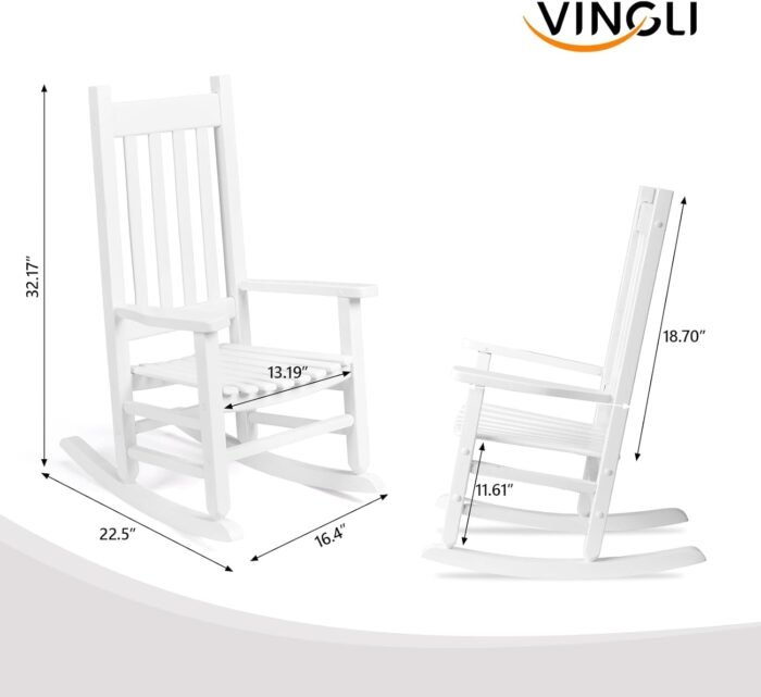 VINGLI Outdoor Child’s Rocking Chair, All Weather Wooden Rocking Chair with High Backrest, Patio Rocker for Garden, Yard, Balcony, Wooden Rocker for 3-9 Years Old, White - Image 3