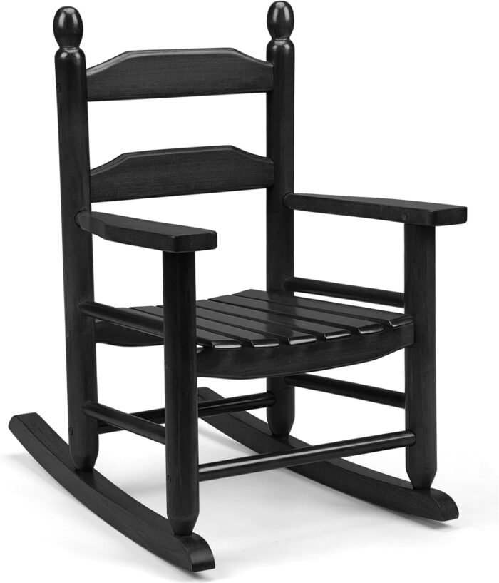 Child's Wood Porch Rocker - Perfect for Indoor or Outdoor All Weather Porch Rocker for Garden,Lawn,Balcony,Backyard and Patio Porch Rocker Use - Suitable for 3-7 Years Old(Black)