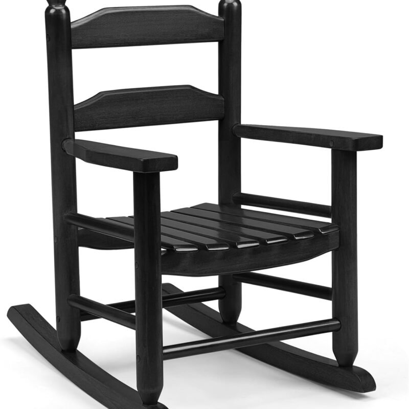Child's Wood Porch Rocker - Perfect for Indoor or Outdoor All Weather Porch Rocker for Garden,Lawn,Balcony,Backyard and Patio Porch Rocker Use - Suitable for 3-7 Years Old(Black)