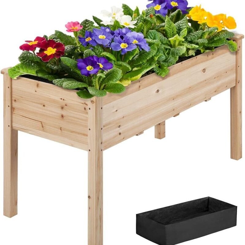 Yaheetech 1pc Raised Garden Bed 48x24x30in Elevated Wooden Horticulture Planter Box with Legs Standing Growing Bed for Gardening/Backyard/Patio/Balcony