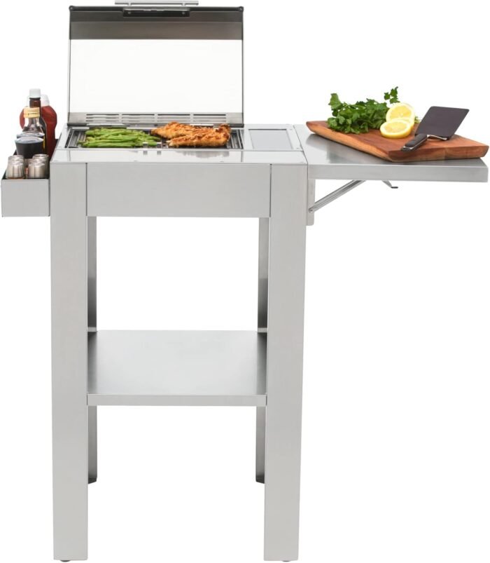 KENYON Frontier Touch Control Electric Grill with Stand, Stainless Steel, Single Burner, Freestanding Grill, UL Approved for Indoor and Outdoor Use, Disposable Drip Tray, Auto Shut Off, 120V